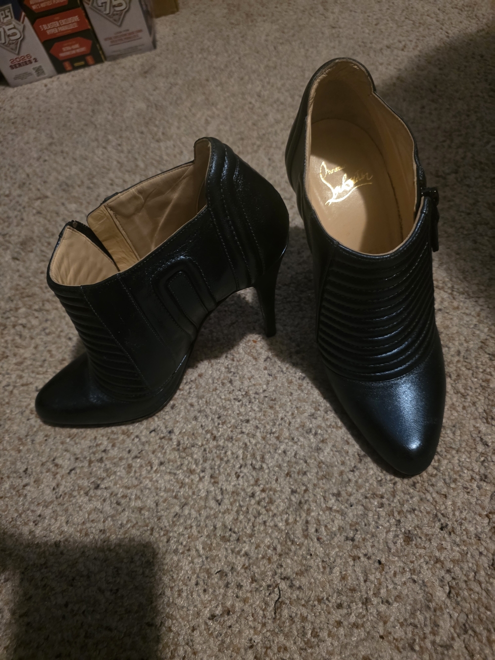 Christian Louboutin Black Leather Pointed-Toe Ankle Booties